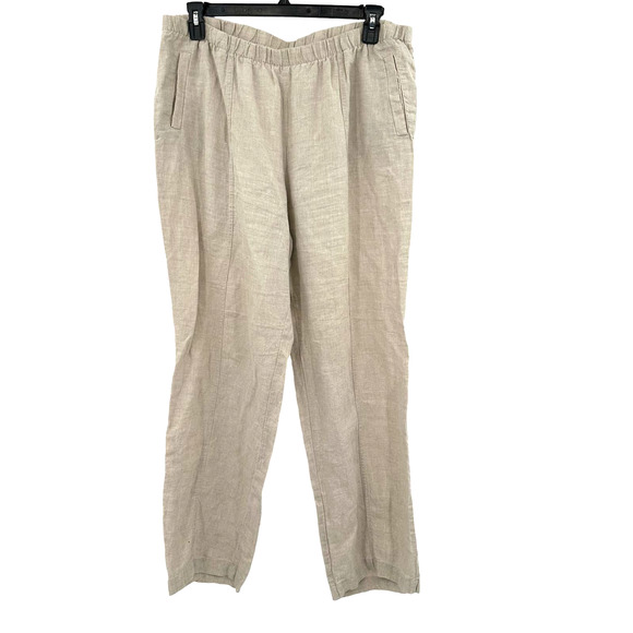 Chico's size 3 Reg XL 100% linen tan‎ pull on style loose pants with pockets - Picture 1 of 4